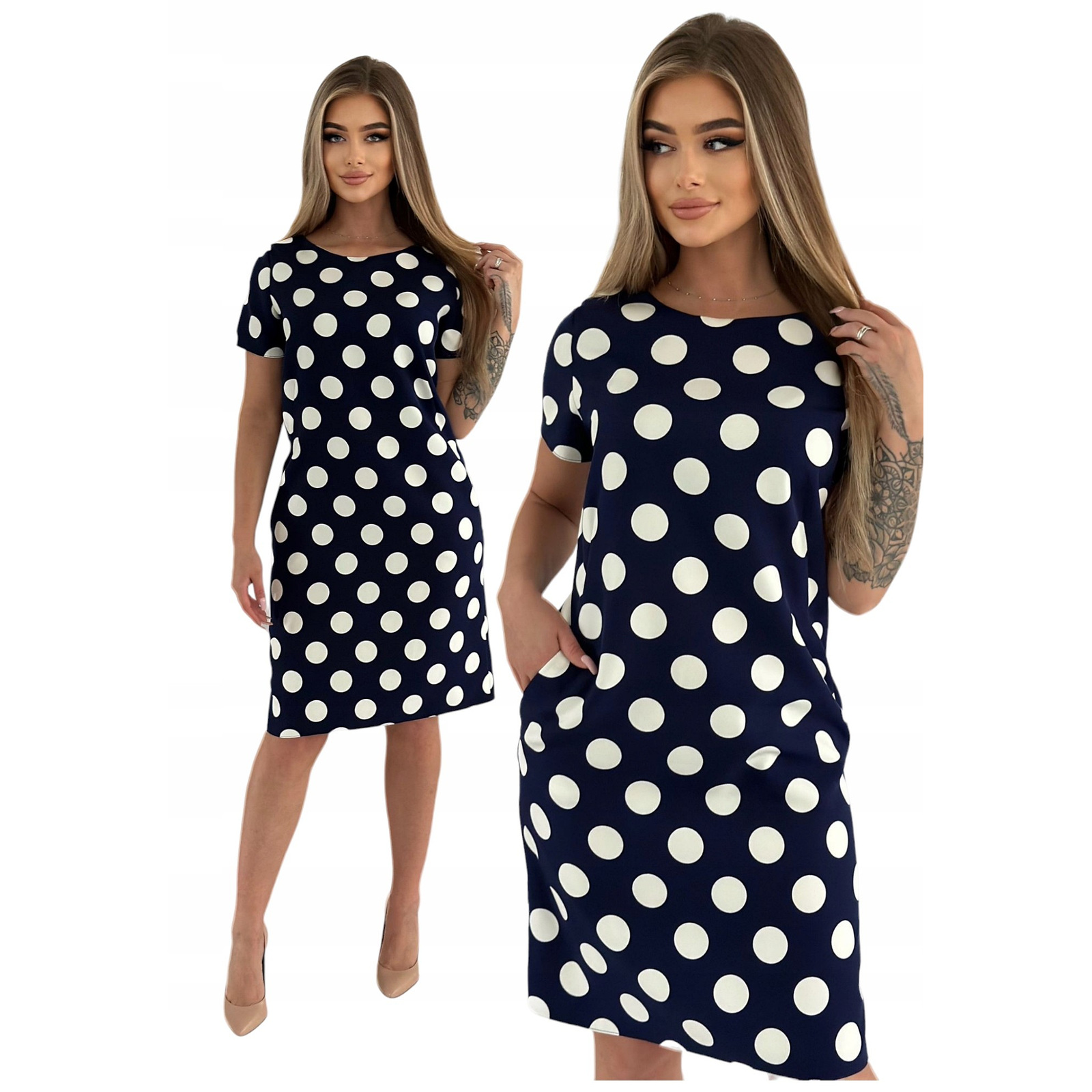 Granatowa Sukienka w Grochy – zdjęcie główne produktu na białym tle