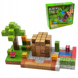 Klocki magnetyczne 200 elementów + 2 figurki – zestaw konstrukcyjny - packshot produktu na białym tle - ujęcie 1