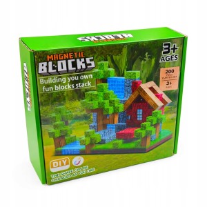 Klocki magnetyczne 200 elementów + 2 figurki – zestaw konstrukcyjny - packshot produktu na białym tle - ujęcie 2
