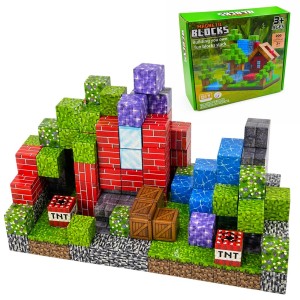 Klocki magnetyczne 200 elementów + 2 figurki – zestaw konstrukcyjny - packshot produktu na białym tle - ujęcie 1