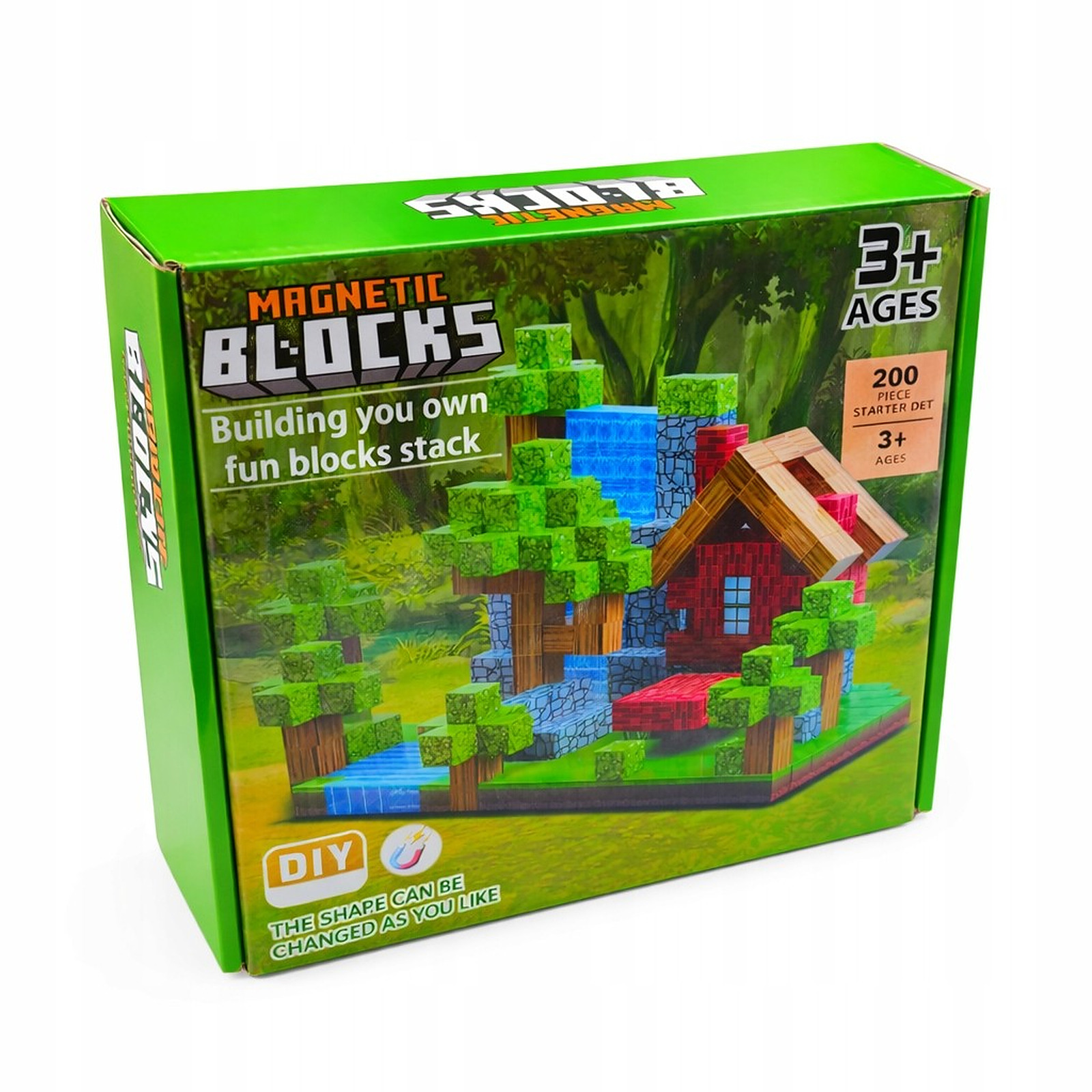Klocki magnetyczne 200 elementów + 2 figurki – zestaw konstrukcyjny - packshot produktu na białym tle - ujęcie 2