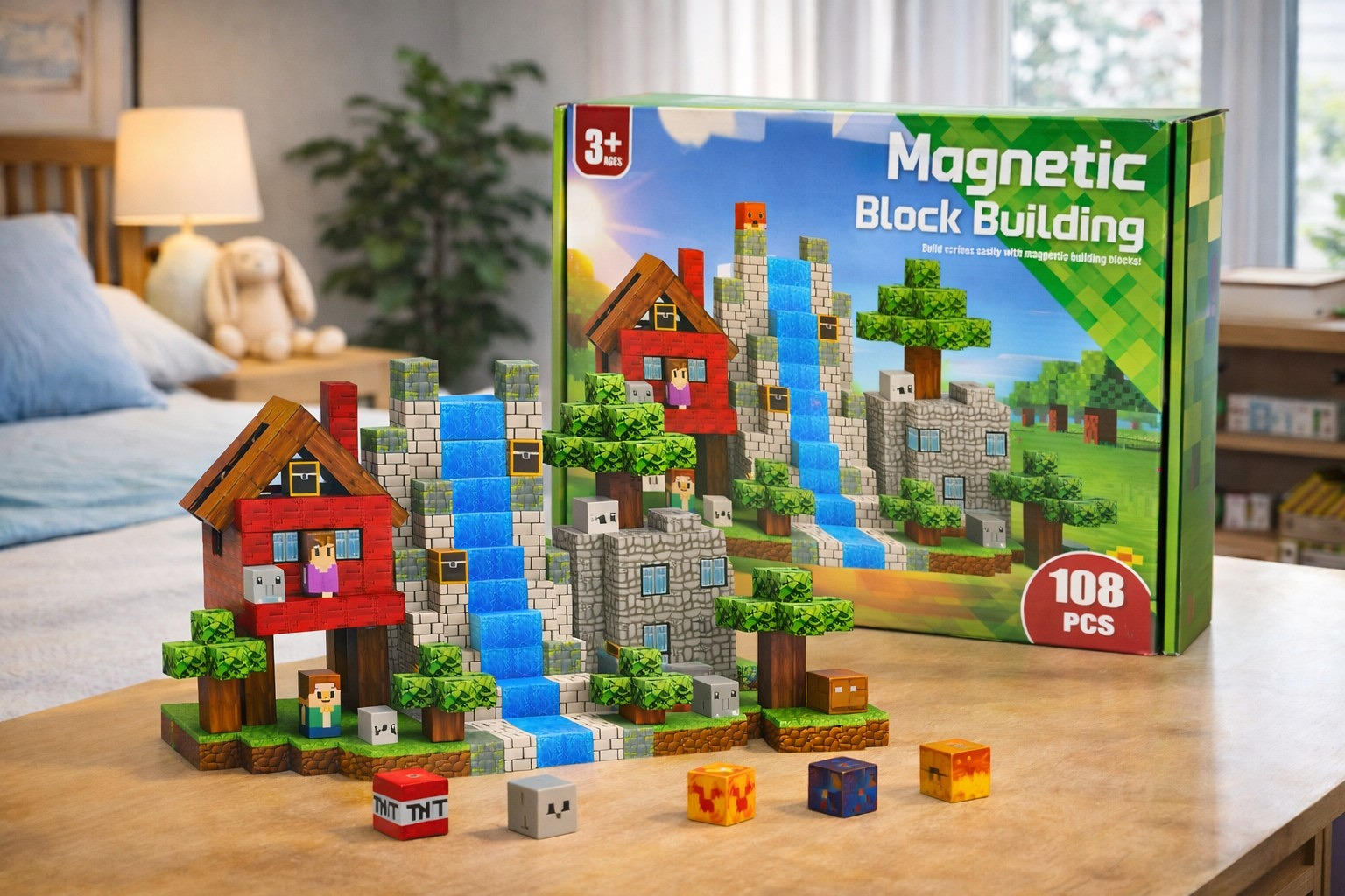 Klocki magnetyczne 108 elementów – mega zestaw konstrukcyjny - zdjęcie prezentacyjne produktu - ujęcie 4