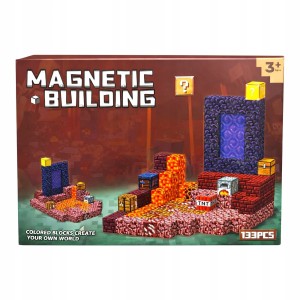 Klocki magnetyczne 3D 133 elementy + 2 figurki - packshot produktu na białym tle - ujęcie 3