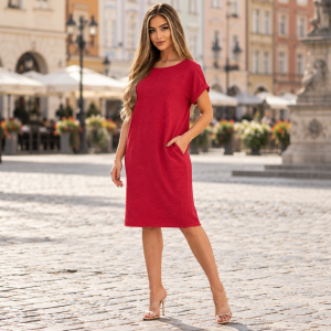 Różowa sukienka z kieszeniami – 50% wiskozy - zdjęcie 6