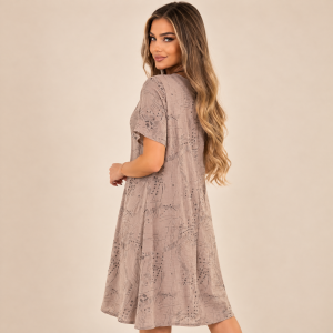 Sukienka Cappuccino Rozkloszowana Midi Elegancka Polska Produkcja - zdjęcie 6